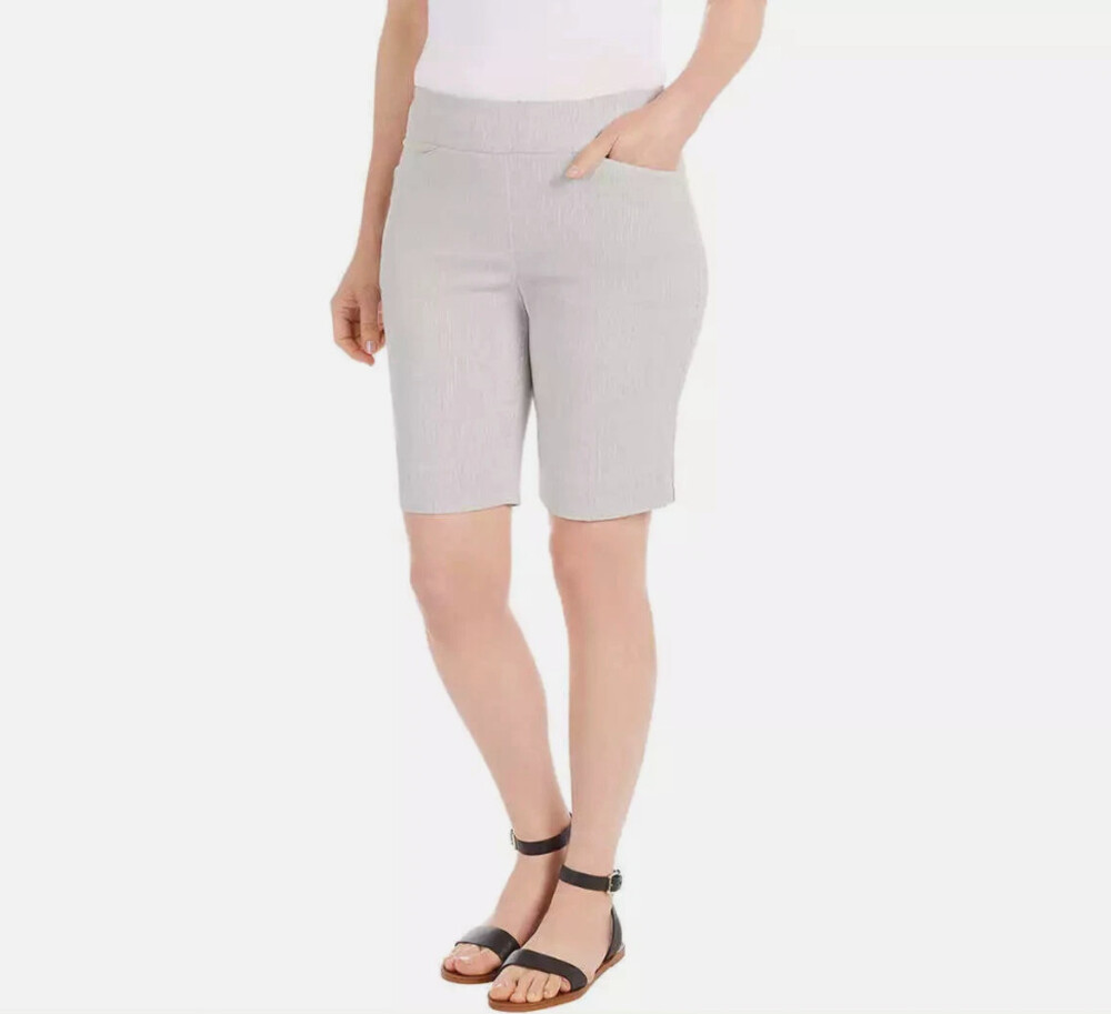 Hilary Radley - Women's XL Bermuda Shorts Baby Blue and White Stripe Stretch